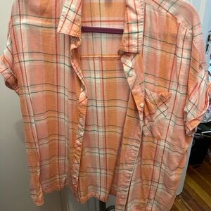 Orange Plaid Button-Up Shirt